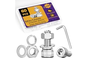 ZERDANS 60Stk M4 Schrauben Set, M4x12mm Sechskantschrauben Muttern Set, Edelstahl Zylinderschrauben Innensechskant Schrauben mit Muttern und Unterlegscheiben Set, Maschinenschrauben Gewindeschrauben Sortiment