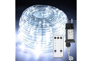 Ansobea Tubo Luminoso 20 m, 200 LED per Interni ed Esterni, 8 Modalità, per Natale e Feste - Con Telecomando, Impermeabile, Bianco