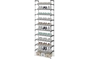 AcornFort® S-508 Étagère à Chaussures à 10 Niveaux, Range-Chaussure, Porte-Chaussure, Conception très Robuste,pour 30 Paires de Chaussures, 56 x 30 x 170 cm, pour entrée, Chambre à Coucher (Argent)