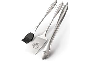 Napoleon Accessoires – Kit d'outils Pro en Acier Inoxydable 3 pièces – Kit d'outils de Barbecue de qualité supérieure, en Acier Inoxydable moulé, avec Pince, spatule Multifonction, Pinceau à