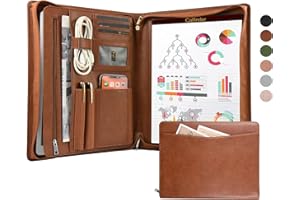 ‎CALFINDER Calfinder Konferenzmappe A4 Leder, Schreibmappe mit a4 Klemmbrett/Reissverschluss, Veganes Leder Aktenmappe Dokumentenmappe, Büro Organizer Ordner Mappe, Geschenk für Damen/Herren, Braun