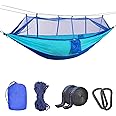 Uplayteck Camping Hammock with Mosquito Net - Ultra Lightweight Durable Double/Single Travel Hammock 210T Parachute Nylon with Tree Straps 660lbs Capacity for Garden Camping Backpacking (Blue)