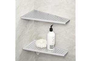 Bernkot Étagère d'angle pour douche en acier inoxydable 304 sans perçage pour salle de bain Support pour shampooing Organiseur Forme trapézoïdale avec trous carrés 305 * 155mm, 2 pièces