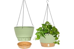 QCQHDU 2-Pack Hängende Pflanzgefäße Set,25.4 cm Indoor Outdoor Hängende Pflanzgefäße Korb,Hängende Blumentopf mit Drainage Loch mit 3 Haken für Garten Zuhause (Grün)