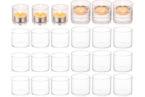 Hewory Tea Light Candle Holders, 24 pcs Glass Tealight Holders, Clear Tea Light Holders for Wedding Table Decoration Centrepiece Birthday Party Dining Room Living Room Home Decor