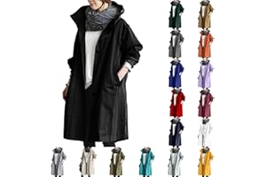 Angxiwan Regenjacke Damen Wasserdicht Windbreaker Große Größen Regenmantel Atmungsaktiv Leicht Futter Übergangsjacke Lang Softshelljacke mit Kapuze Outdoor Funktionsjacke Outdoorjacke