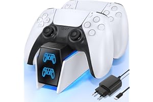 KYTOK PS5 Controller Ladestation mit EU Netzteil & Ladekabel, 2 Std Ladestation PS5 Controller Charger, PS5 Ladestation Zubehörset für Controller DualSense, PS5 Zubehör