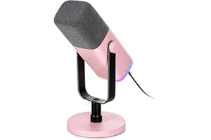 FIFINE Gaming XLR/USB Microphone, Streaming Dynamic PC Microphone for Recording/Podcast/YouTube Video, RGB Mic with Headphones Jack, Gain Knob, Compatible with Computer/Mixer-AmpliGame AM8 Pink
