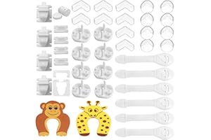 Yumzeco Kit Securite Bebe,4 Verrous Magnétiques De Sécurité Pour Bébés Avec Clé,8 Cache Prise Bébé,16 Coin De Table Protection Bebe,6 Sécurité Serrures Pour Bébé, 2 Bloque Porte Anti Pincement Protège