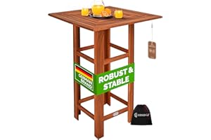 Deuba® Bar Table High Table Party Table Bistro Cocktail Bar Acacia Wood Hardwood Massive Natural Wood Square Outdoor with Ø 5cm Parasol Hole Sturdy Comfortable Birthday Wedding Events