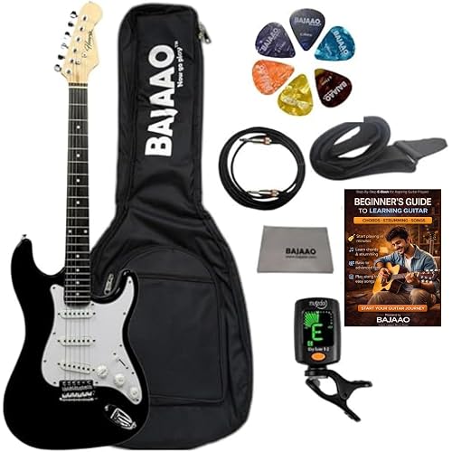 Henrix ST- 6 String Strat Style Poplar Electric Guitar With Gig-Bag, Tuner, Cable, Polishing Cloth, Strap, Picks & E-Book - Black