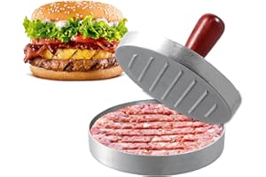 Dewocke Burger Press - Non-Stick Aluminum Hamburger Patty Maker with Wooden Handle, Heavy Duty Burger Smasher with 50 Patty Papers, Ideal for BBQ Grill & Kitchen - Meat Press for Perfect Burger