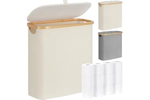 DIDAINT 33L Toilettenpapier Aufbewahrung, Bambus Badezimmer klopapier aufbewahrung Mit Deckel, Faltbar Toilet Paper Storage für 9-16 Rollen Klopapier, Beige
