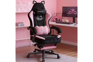 GTPLAYER Gaming Chair Fabric, High Back Computer Chairs with Footrest for Adults Ergonomic Lumbar Support Height Adjustable Swivel PC Chair with Cat Ears