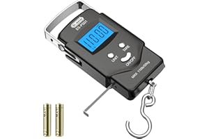 Bascula pesca, Dr.meter pesa maletas, bascula maletas, Electrónico Digital con Pantalla LCD Retroiluminado 110 Libras / 50kg con Cinta Métrica, 2 Pilas AAA Incluidas