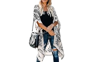 GENOVEGA Damen Kimono Cardigan Strand Sommer, Loose Lange Boho Bikini Cover Up, Oversized Mode Leichte Frauen Beachwear Bedecken, Strandkleider