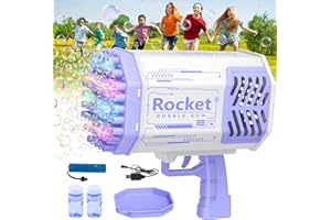 LAYPUNY Pistola Bolle Di Sapone, 69 Fori Spara Bolle Di Sapone Automatico 12000+Bolle/Minuto, Macchina Bolle Sapone Bambini, Regalo Per La Festa Compleanno matrimonio Giocattoli A Sparabolle -Viola