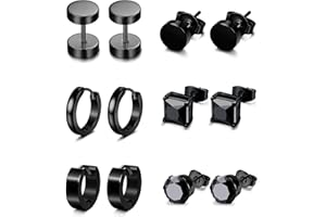XOEMEL 6 Paar Ohrringe Set für Herren Hypoallergen Ohrstecker Chirurgenstahl Ohrstecker Schwarz Ohrringe für Mehrere Ohrlöcher Zirkonia Creolen Ohrstecker Set Tragus piercing Silber für Herren Damen