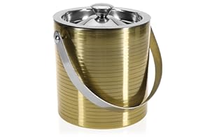 COM-FOUR® Seau à glace en acier inoxydable - récipient à glaçons à double paroi avec couvercle et poignée - refroidisseur à champagne et à vin - bol de refroidissement (Sandefjord)