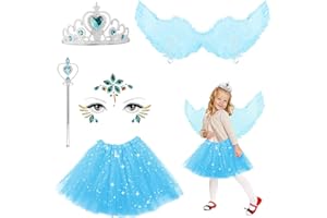 Luchild Children's Angel Wings 5pcs Princess Costumes Dress Up for Girls Crown for Girls Daughter Granddaughter Birthday Party Cosplay Fancy Dress up Fairy Wings with Crown Fairy Wand for Halloween