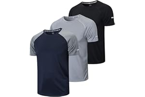 frueo 3-pak męskich koszulek do biegania Dry Fit Sport Top dla mężczyzn, komfortowe koszule treningowe, odprowadzające wilgoć, aktywne koszulki sportowe, topy z krótkim rękawem