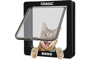 CEESC Cat Flap Door Magnetic Pet Screen Door With 4 Way Lock for Puppies and Small Dogs, 3 Sizes and 2 Colors Options (M: 7.56"(W) x 7.87"(H) x 2.17"(D), Black)