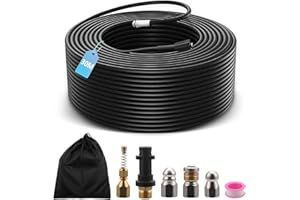 NASTOPEE Furet Deboucheur Canalisation Haute Pression 30M,Tuyau Flexible 210 Bar 60°C,Avec Adaptateur,Buse Fixe/Rotative,Rallonge De Tuyau Pour Karcher Nettoyeur Compatible Avec Kärcher K2-K7 (30M)