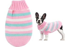 Jodsen Small Dog Jumper,Knitted Dog Pullover,Warm Puppy Sweater Knitwear,Cat Puppy Turtleneck Knitting Sweater,Autumn Winter Puppy Stripe Sweater,Welsh Corgi,Yorkshire Terrier,Chihuahua (2XL, Pink)