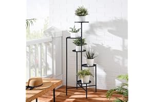 HUSFITLY Blumenständer Metall, 5 Etagen Pflanzenständer mit Rund Blumentreppe, Mehreren Blumenregal Pflanzenregal für Innen Außen Garten Balkon Wohnzimmer Zimmerecke Terrasse Hof, Schwarz