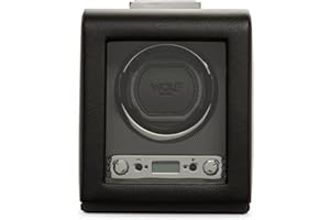 WOLF DESIGNS Wolf Viceroy 456002 - Automatic Watch Winder for 1 Watch with Tempered Glass Cover - Black Vegan Leather - Quiet Motor with Patented Rotation Technology - Wolf Protect Your Legacy Since 1834