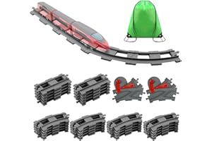 LOMPYEU Bausteine Zug Schienen Set,32 Stück City Zug Schienen,Spielzeug Eisenbahnschienen,Bestehend aus Cross Track Gerade, Kurven Schienen,Kompatibel mit dem Marktführer,Kinderspielzeug Jungen Mädchen