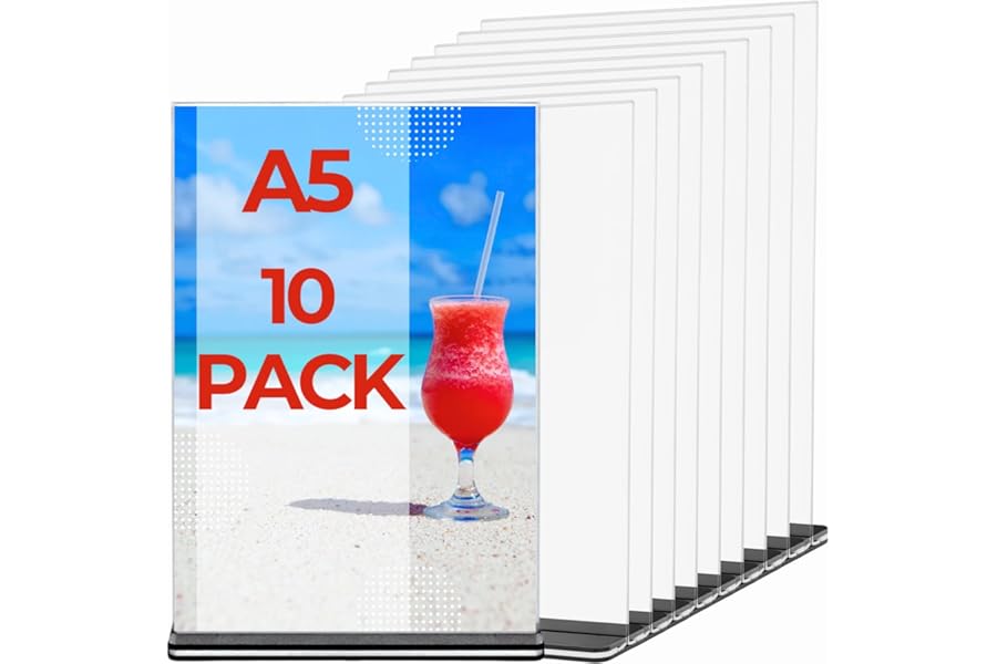 10 Pack A5 Clear Acrylic Sign Holder Double Sided Acrylic Display Stand Perspex Menu Sign Poster Picture Photo Card Document Leaflet Wedding Table Number Holders Menu Holder Acrylic Stands For Display