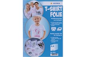 ‎HERMA HERMA Transferpapier für helle Textilien, A4 Inkjet Bügelpapier zum Bedrucken & Aufbügeln, 10 Blatt, Transferfolie für weißen Stoff, Bügelfolie zum Selbstgestalten, Bedruckbare T-Shirt Textilfolie