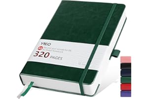 YIEO Notebook A5, Hardback A5 Notebook Thick Journal Notebook 320 Pages 100GSM A5 Lined Note Book Hardcover Notepad with Inner Pocket, Pen Loop, Elastic Closure and 2 Ribbon Page Marker,14.5 x 21cm-Green