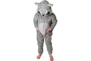 Wunsy Combinaison pour garçons ou filles - Loup gris moelleux avec queue - Costume animal en polaire super doux pour enfants de 2 à 13 ans