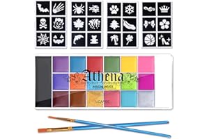 UCANBE Athena Face Paint 20 kolorów z 24 szablonami i 2 pędzlami, athena Face Paint wysokie odwzorowanie kolorów, farba do twarzy na Halloween, do makijażu teatralnego, malowania brzucha, makijażu na
