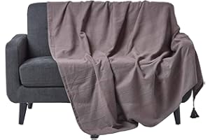 ‎HOMESCAPES Homescapes Wohndecke Rajput grau – leichte Baumwolldecke 225x255 cm, Tagesdecke aus 100% Baumwolle, Sofaüberwurf handgewebt mit Streifenstruktur, Couch-Überwurf mit Quasten, Oeko-Tex