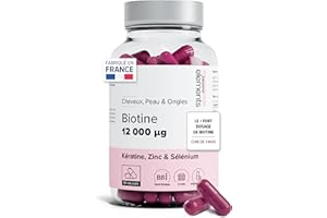 Biotine 12 000µg Haut Dosage Avec Keratine, Selenium & Zinc - Pousse Cheveux, Peau & Ongles - Cure 3 Mois - 90 Gélules Végétales - Beyond Elements
