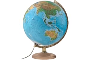 atmosphere - Globo terráqueo con Esfera de Madera y Metal, iluminada, en Castellano, 30 cm, Color Azul (Mapiberia B4)