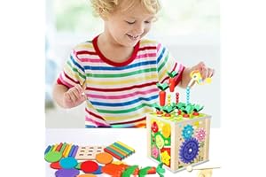 Exsivemy Montessori Toys for 1 Year Old Girls, 9 IN 1 Wooden Activity Cube Toys for 1 2 3 Years Old Boys Preschool Educational Toys, Sensory Toy Sorting Game First Birthday Gifts for Girls Kids