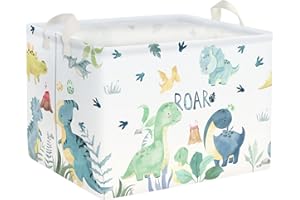 Clastyle Adorable Dinosaur Kids Storage Boxes Volcano Palm Leaf Clothes Books Basket Green Baby Toy Storage Basket, 36L