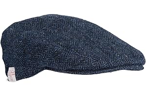 WALKER AND HAWKES - Men's Grey Brown 100% Scottish Harris Tweed Oakmoor Flat Cap