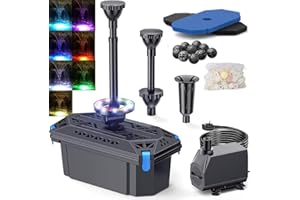 Biling Pond Filter Kit with Colour LED Lights, 2500 L/H Pond Pumpe and Filter Kit with Biological Filtration System Clean 4,000l Garden Ponds, Decorative Water Feature Stream Fountain
