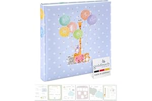 goldbuch 15 403 Babyalbum Balloon Party, Babybuch 30 x 31 x 4 cm, Fotoalbum mit 58 weißen Blankoseiten und 4 illustrierten Seiten, Einband aus Kunstdruck mit Tier-Motiv, Album, Fotobuch Blau