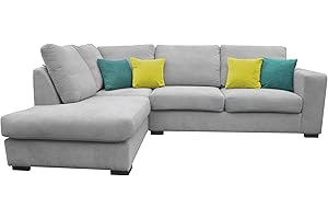 SOFAS AND MORE Dakota Fabric Corner Sofa Living Room Suite CREAM- BROWN- GREY LEFT RIGHT (Left, Light Grey)
