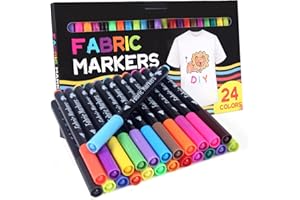 ihaspoko Fabric Pens Permanent, 24 Colors Textile Pens for T-shirts, Jeans, Hats, Canvas Bags, Textile shoes, Fabric Paint Pens for Kids Adult Painting Writing