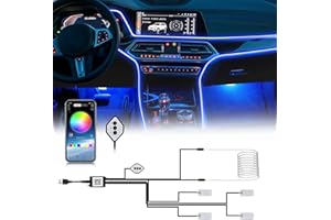 Boadw Illuminazione LED per interni auto, 5-12 V, 4 pezzi, RGB, striscia da 4 m, controllo tramite app o tasti, luce neon da ambiente, con USB, funzione a ritmo di musica