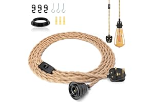 WUYOR Vintage Plug-in Pendant Light Kit - 4.5m Cord with Socket On-Off, DIY E27 Retro Light Bulb for Courtyards & Homes