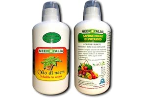 NEEM ITALIA Olio di neem solubile e sapone molle di potassio - orto, piante, colture, fiori (Neem Solubile 1Lt + sapone di potassio 1Kg)