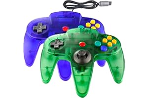 Hovlian 2 Pack Classic N64 Controller,Wired N64 64-bit Gamepad Joystick for N64 Console (Clear Blue and Clear Green)
